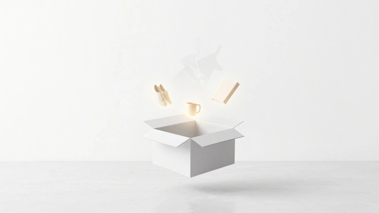 Three glowing objects emerging from an empty box in a white void, symbolizing intentional retention.