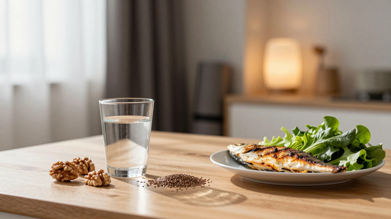 Healthy food and yoga mat in sunlit home interior.