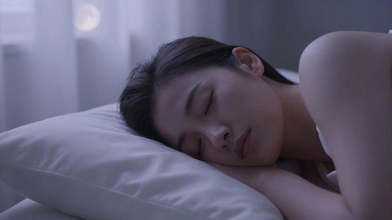 Person sleeping peacefully on a smooth white satin pillowcase