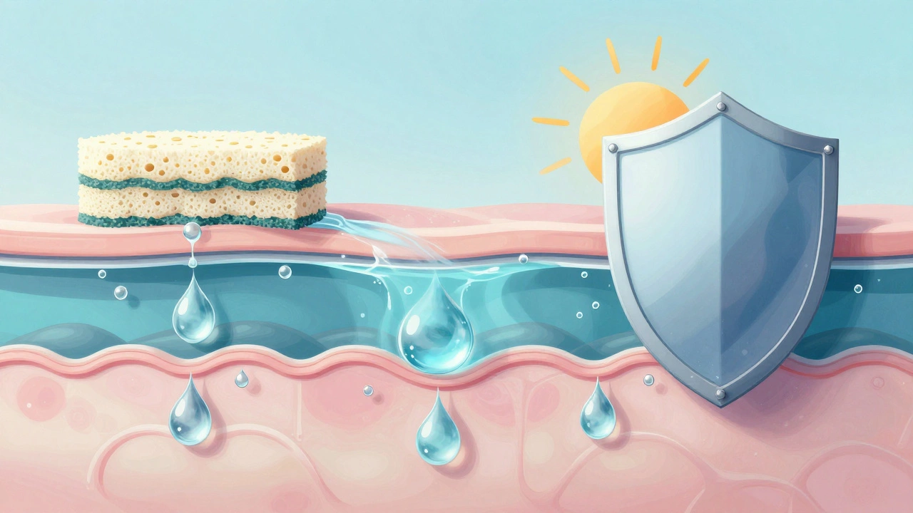 Illustration showing skin hydration layers and protective barrier
