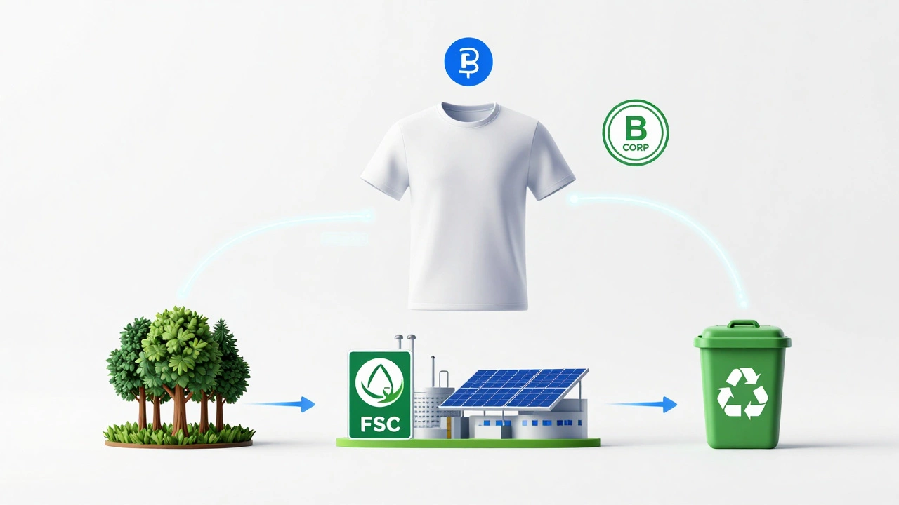 Transparent supply chain diagram showing certified sustainable product lifecycle