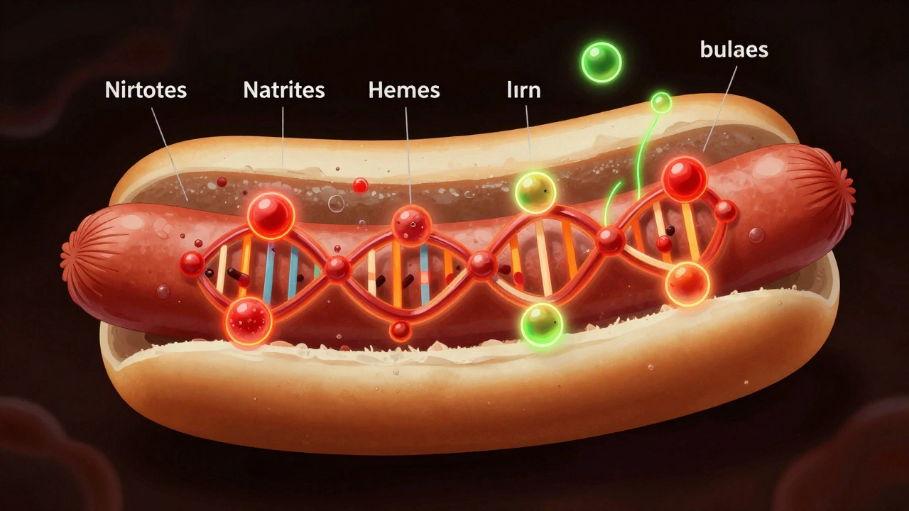 Conceptual art of chemicals inside processed meat
