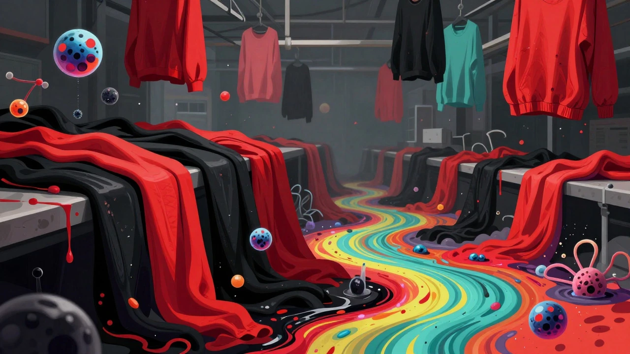 Illustration of toxic chemicals in synthetic fabrics