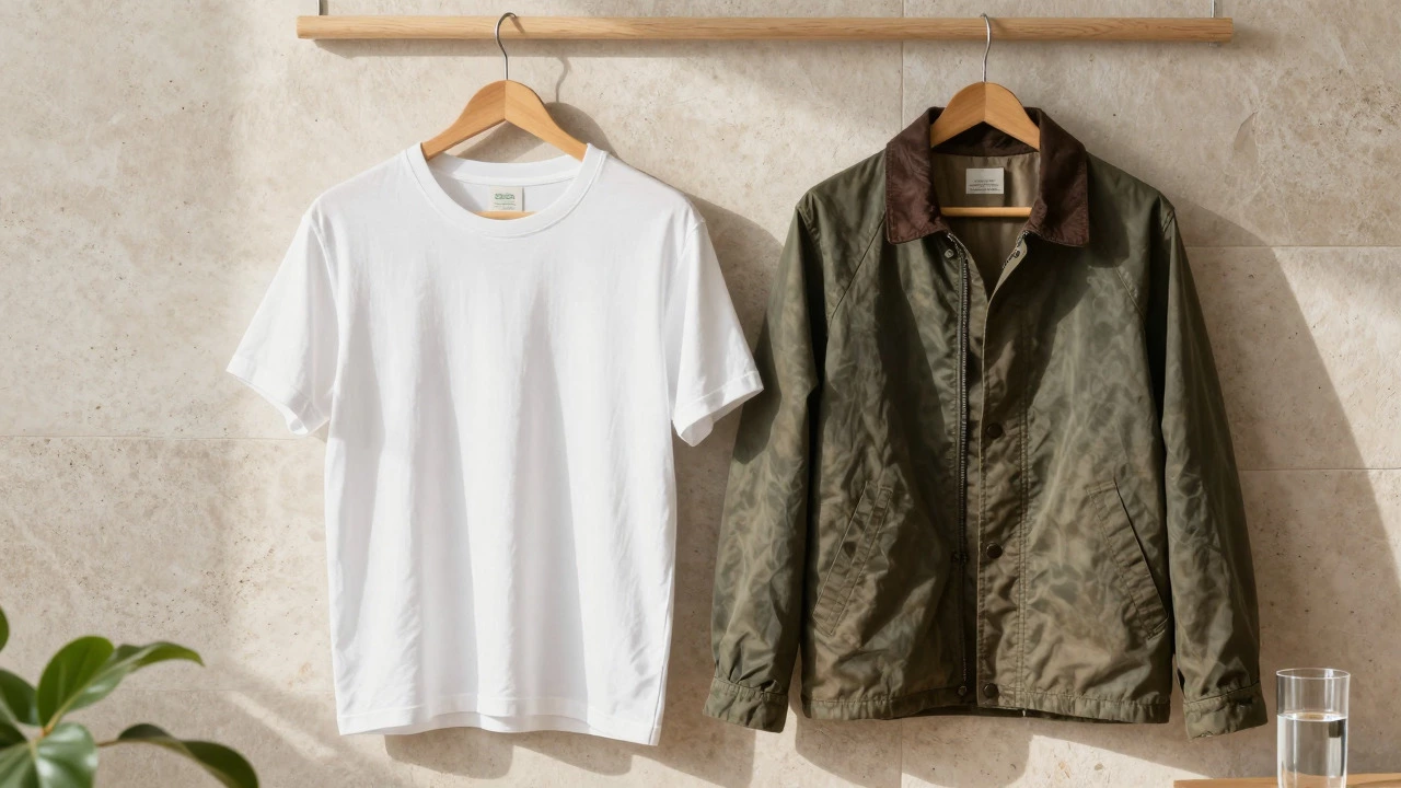 Safe organic cotton clothes hanging in sunlight