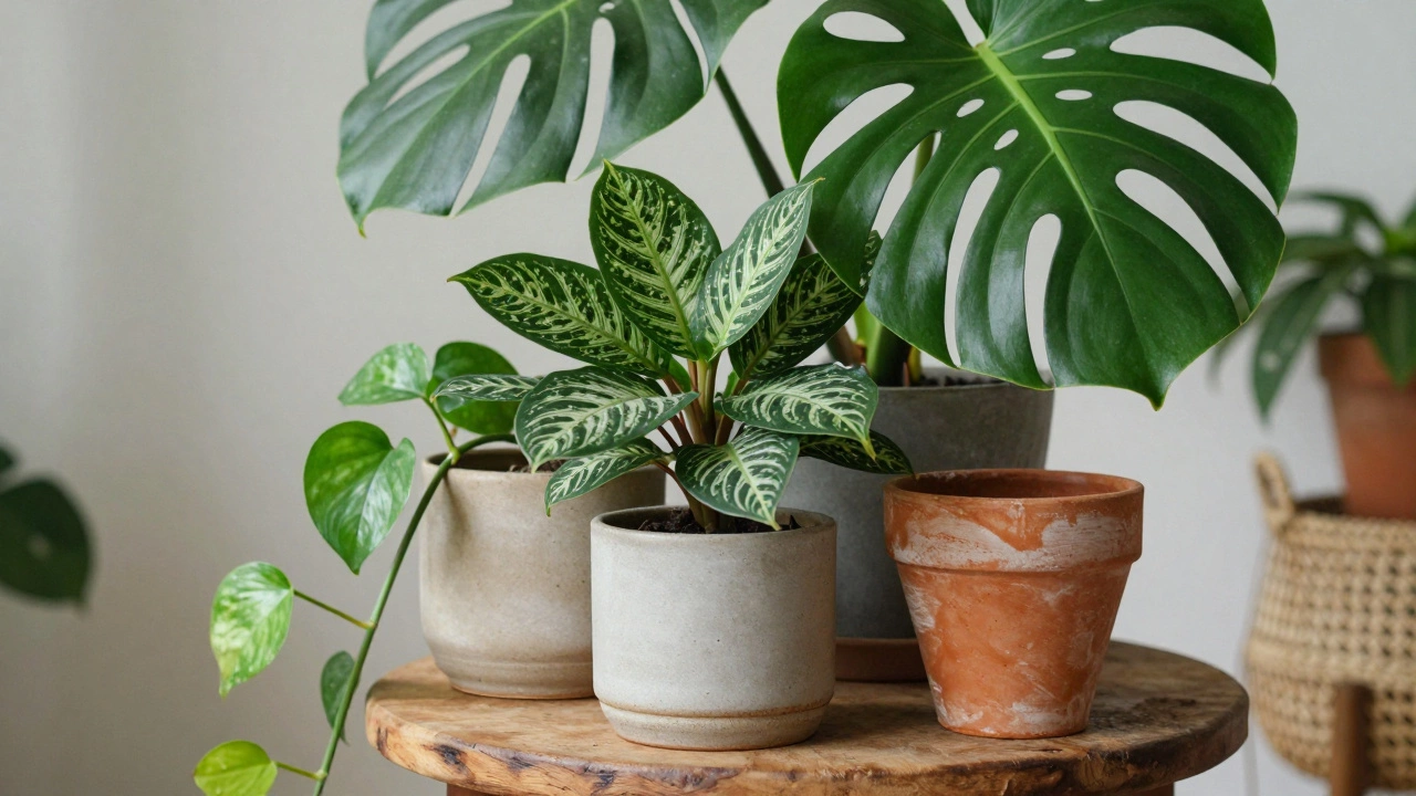 Triangular plant grouping with Monstera, Calathea, and Pothos