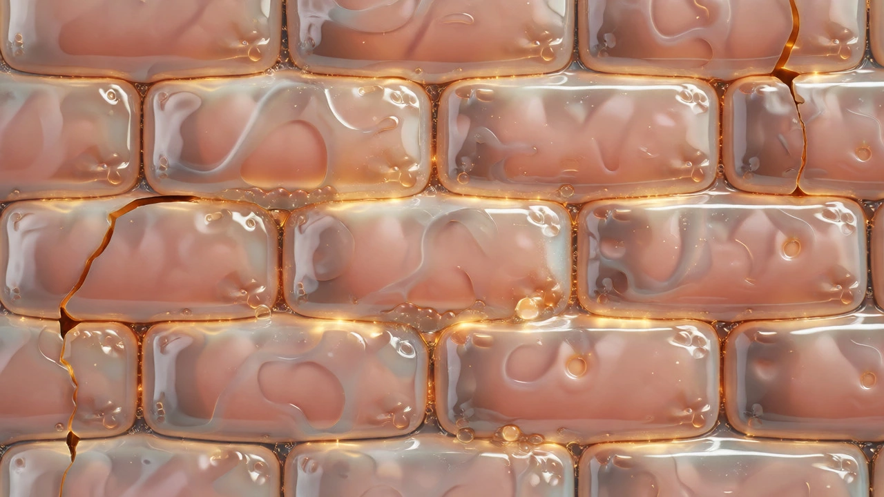 Macro view of skin cells acting as a protective brick wall barrier