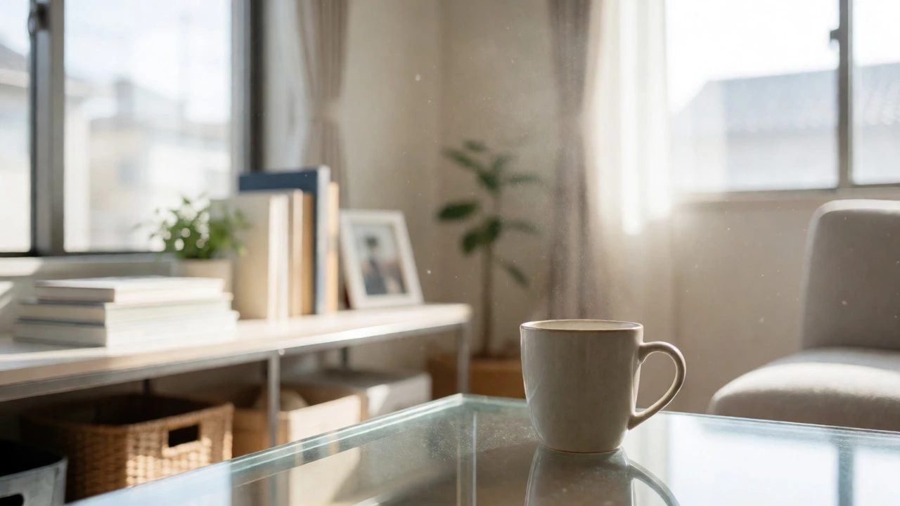 Sunlit, tidy living room corner with minimal decor and a sense of calm.