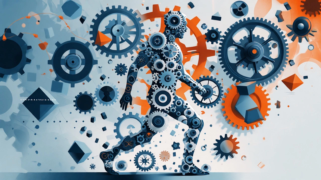 Abstract silhouette made of gears representing habit systems and mindset