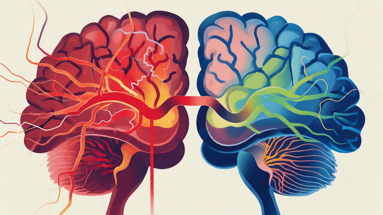 Conceptual art of brain shifting from anxiety to calm via sensory grounding