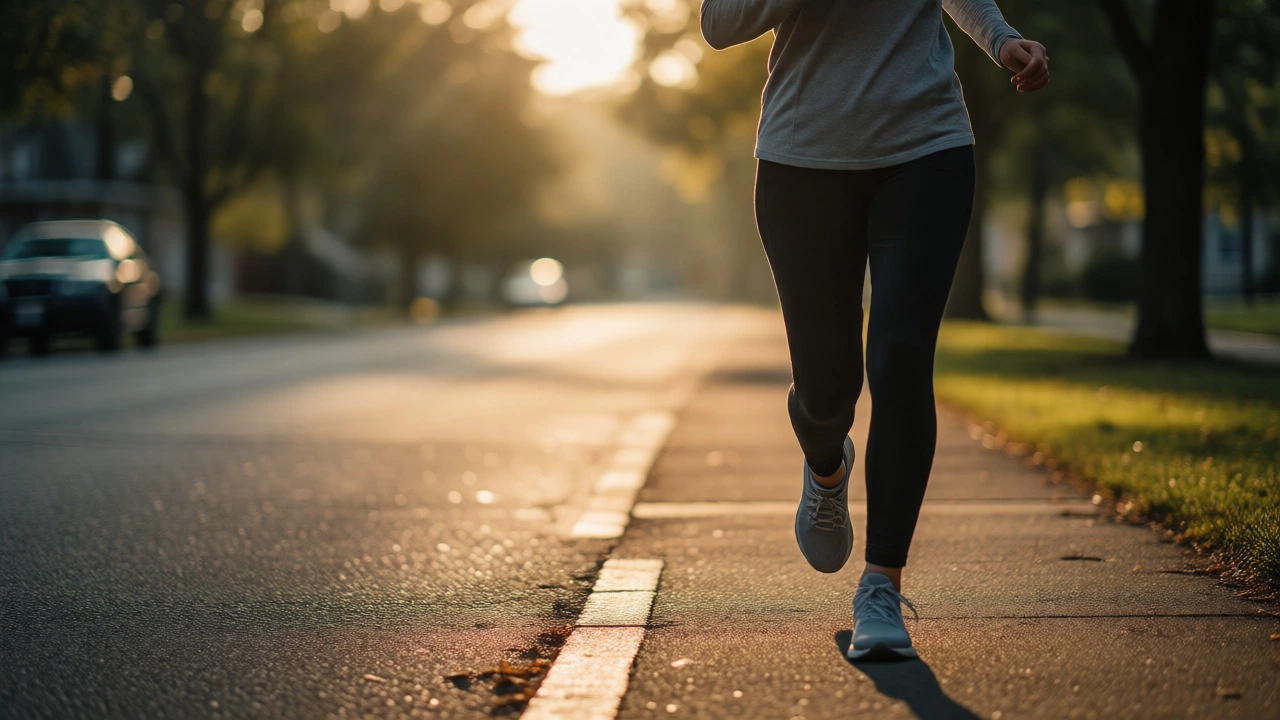 Person walking briskly outdoors in soft morning light for Zone 2 cardio